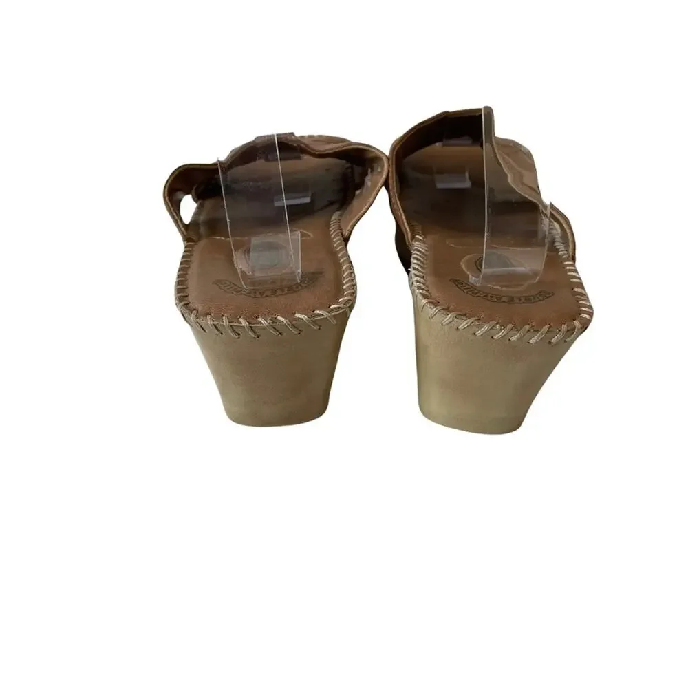 Dr. Scholls Sasha Mule Sandal Wedge Platform Chunky Chonk Whipstitch Leather 9